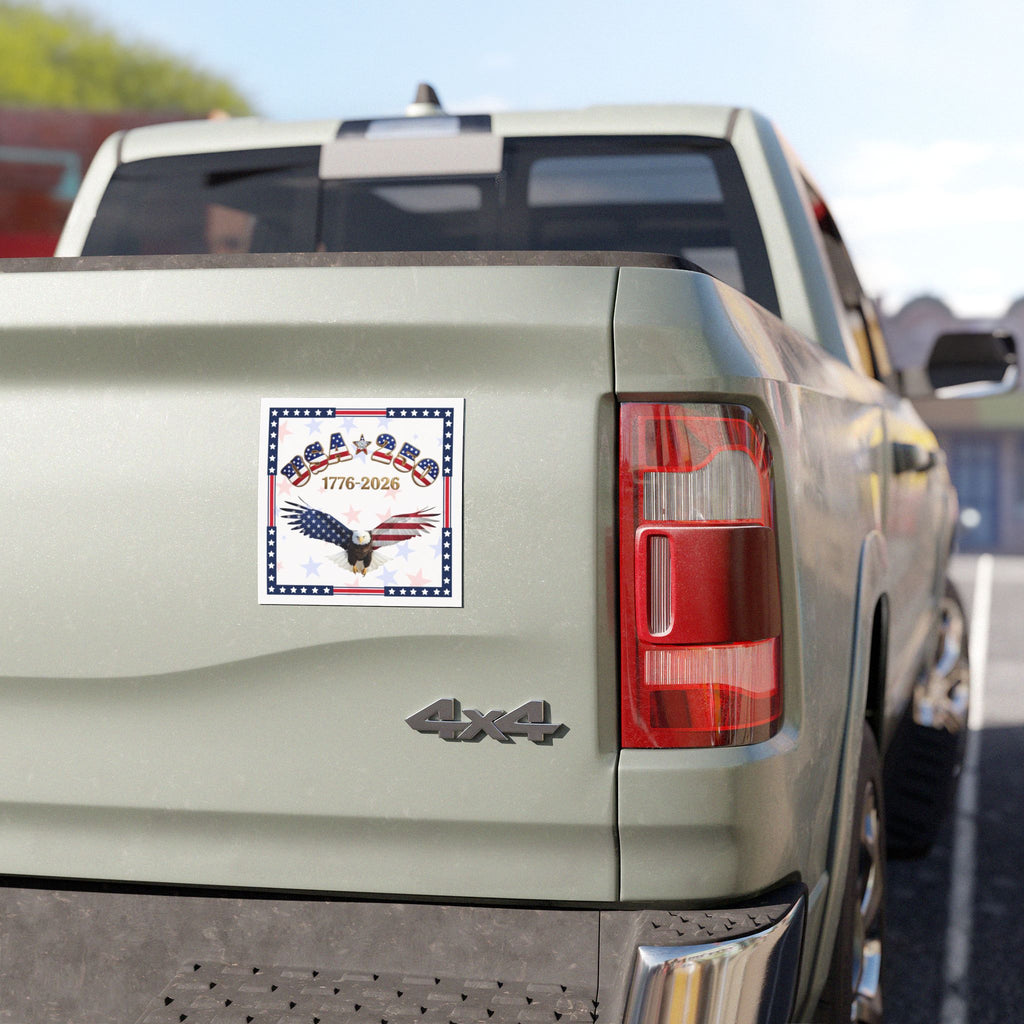 USA 250 Tribute Eagle Car Magnet | 1776-2026 American Flag Design, Square decal for car, gold
