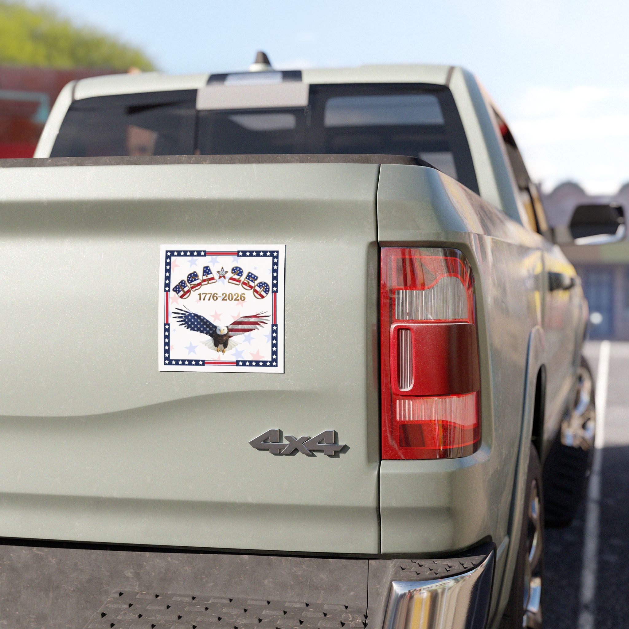 USA 250 Tribute Eagle Car Magnet | 1776-2026 American Flag Design, Square decal for car, gold