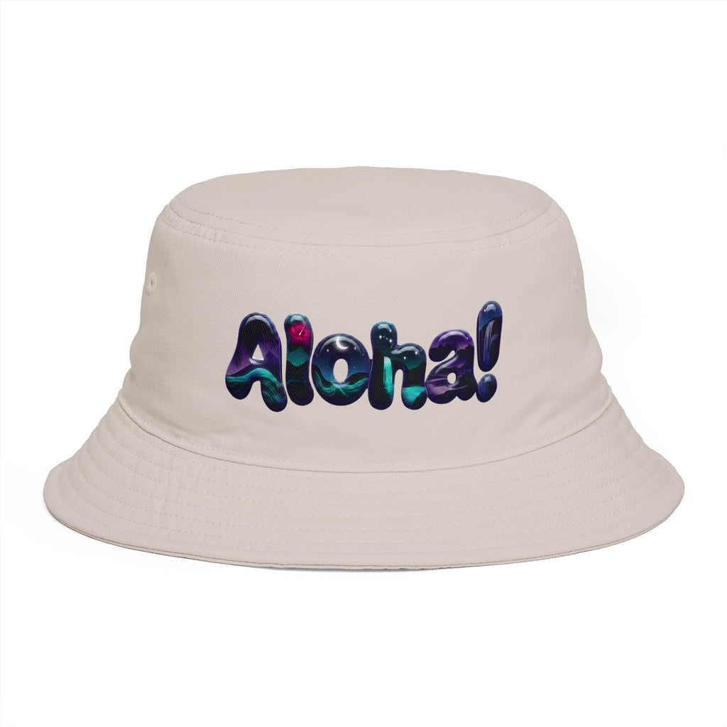 Aloha! Bubble Letter Print Bucket Hat | Tropical Hawaii Surf Vibes