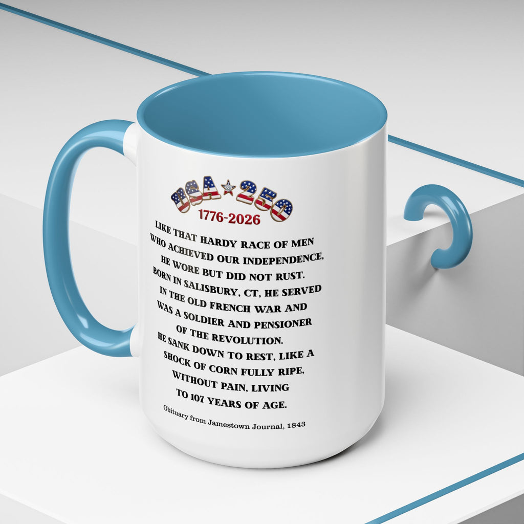 OWENS FAMILY with authentic obituary - Proud Descendant of a Patriot 15 oz mug | Revolutionary Soldier, American Flag
