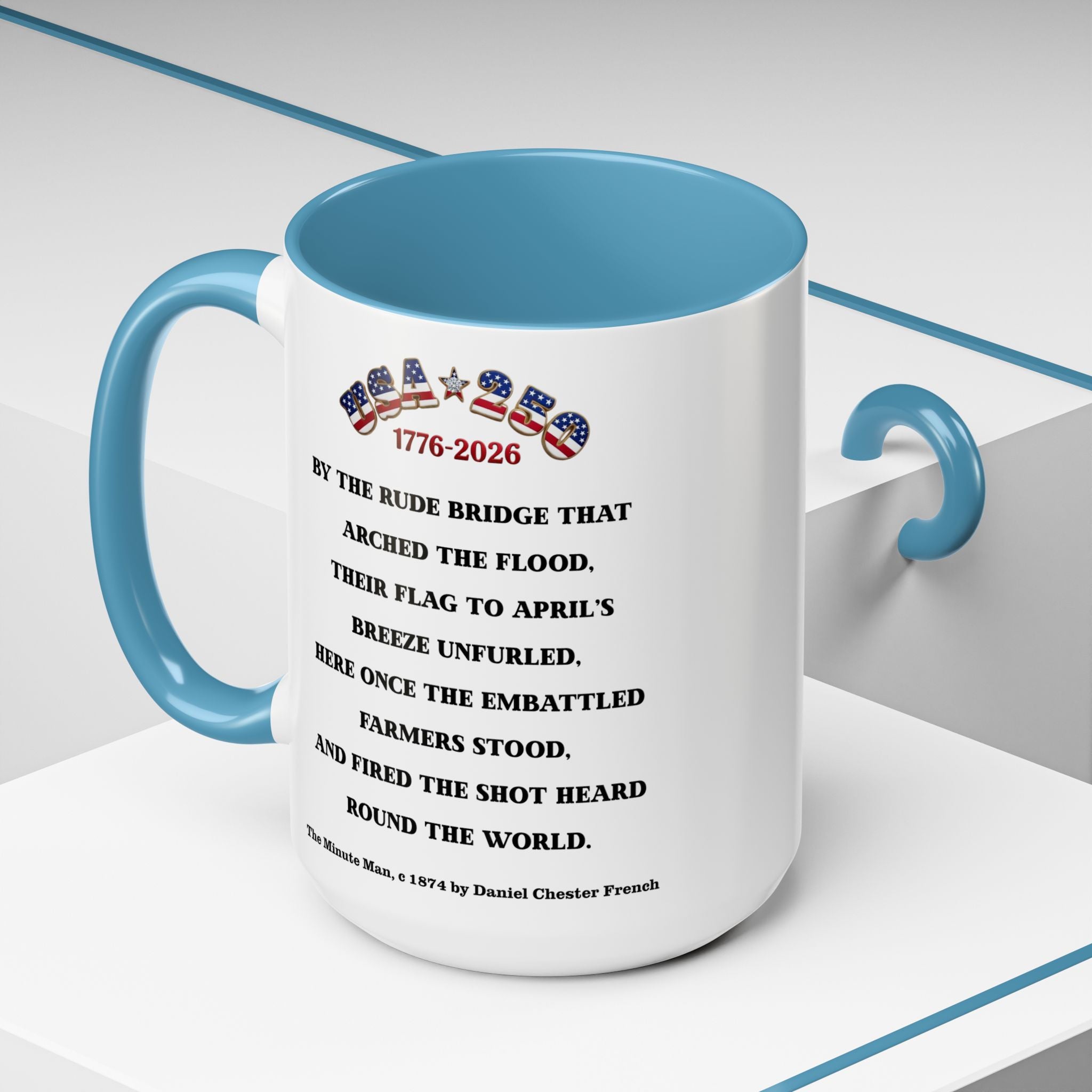 Descendant of a Patriot Coffee Mug (15oz) Vintage Minute Man Statue, Betsy Ross Flag, Personalize