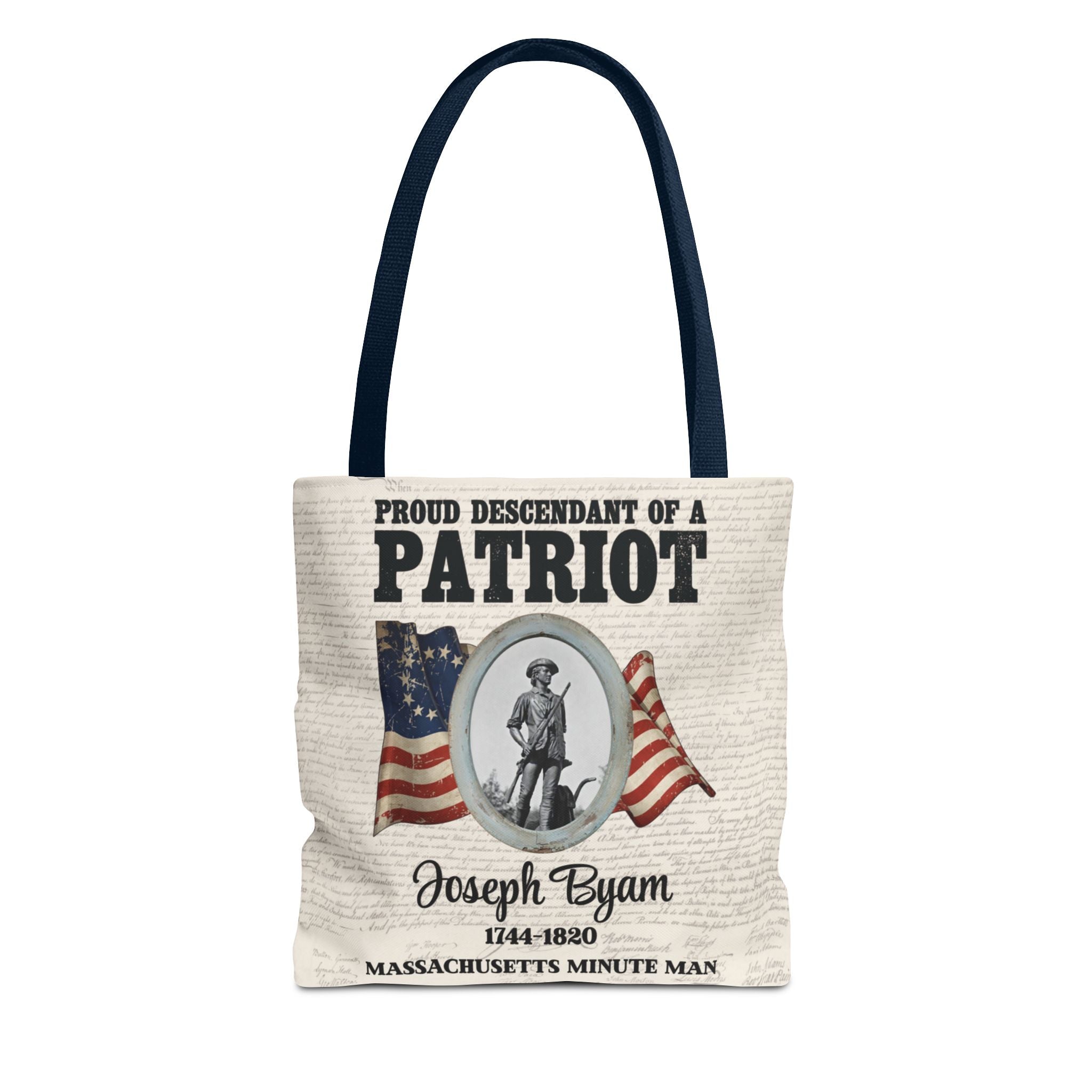 Patriot Descendant Tote Bag — "Proud Descendant of a Patriot" Revolutionary War Tribute | Personalize