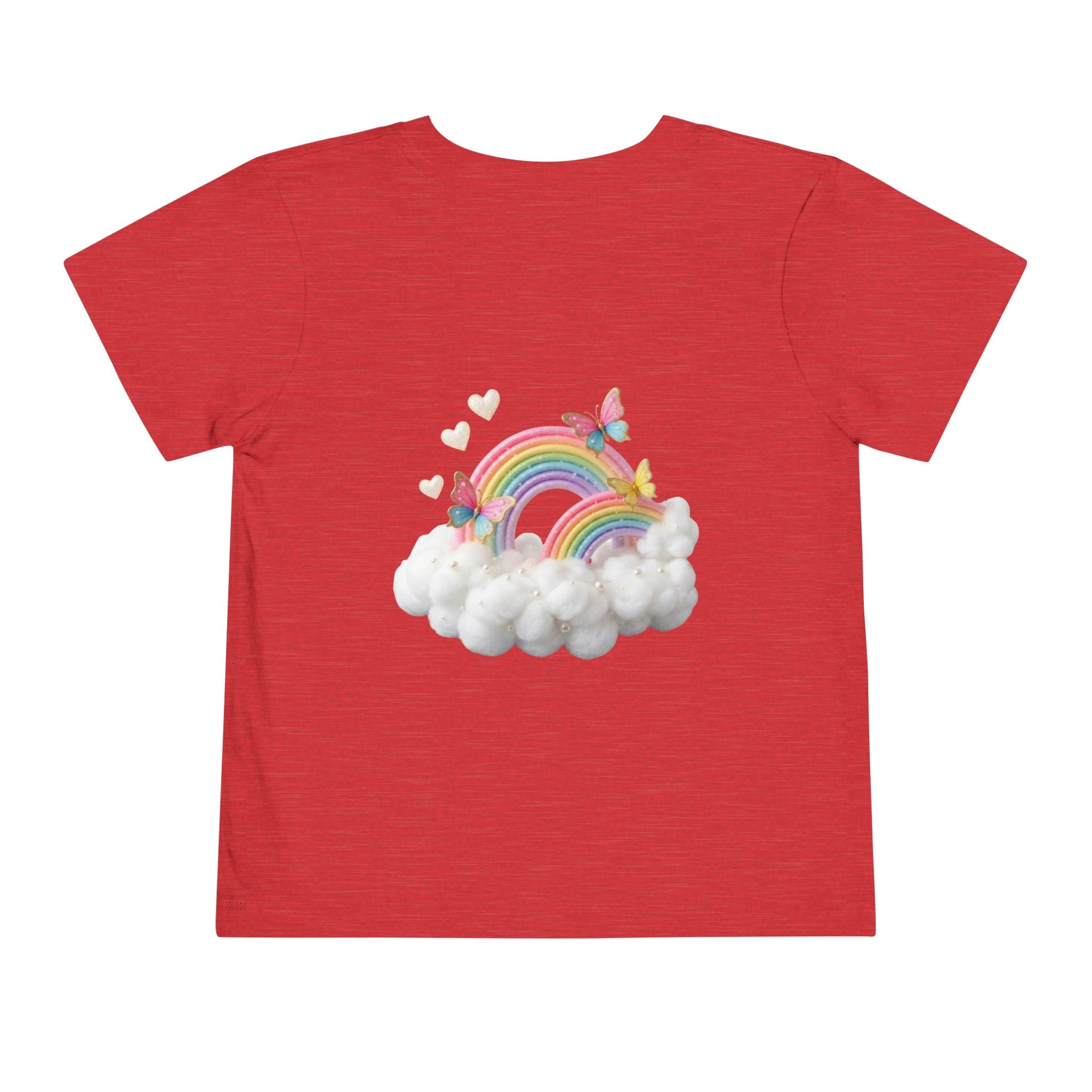 Ballet Unicorn Toddler Tee | Cute Pink Unicorn Dancing with Hearts, Double Rainbow and Clouds on Back
