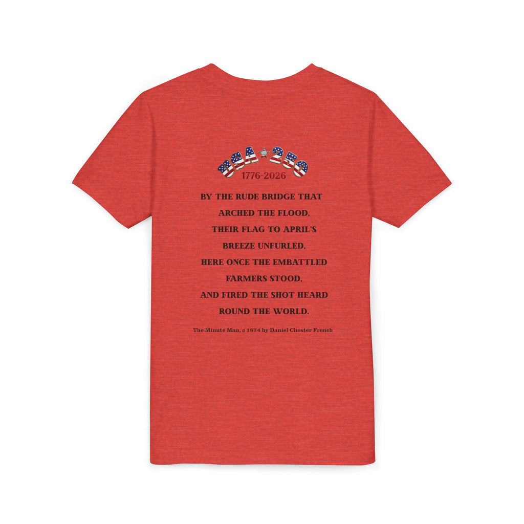 Proud Descendant of a Patriot Youth Short Sleeve Tee | Minute Man Statue and Poem | Personalize