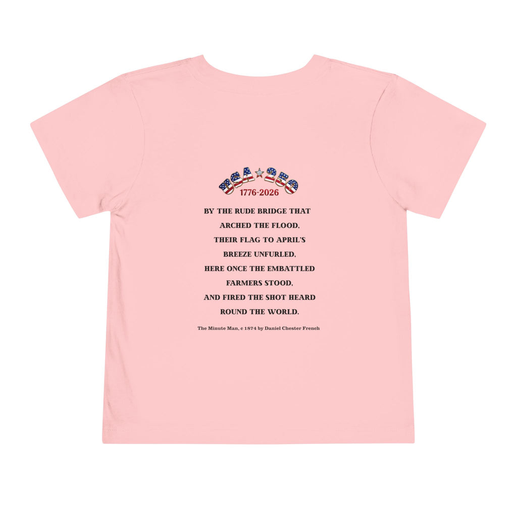 Descendant of a Patriot Toddler Tee | USA 250 Minuteman and Poem Tribute on Back | Personalize