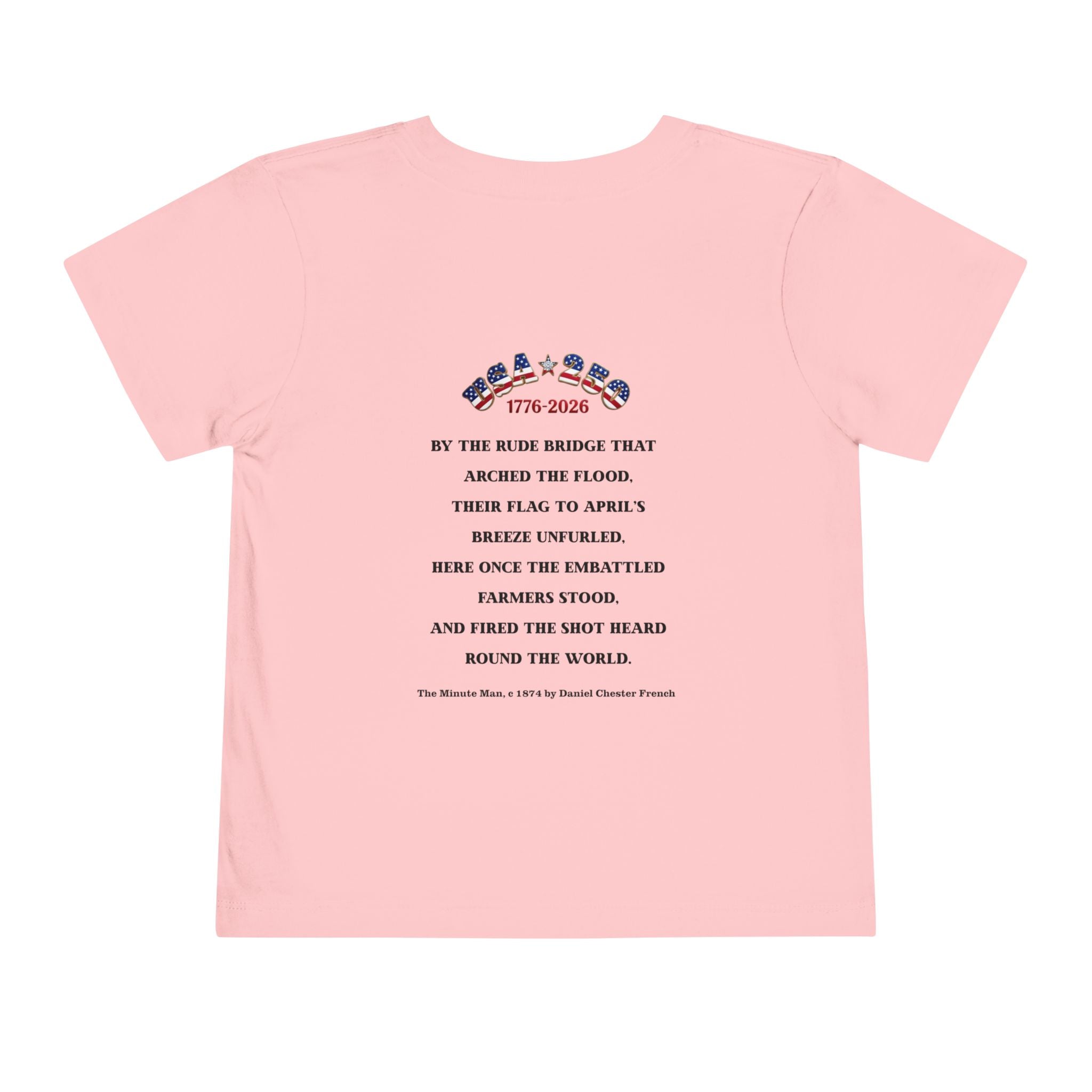 Descendant of a Patriot Toddler Tee | USA 250 Minuteman and Poem Tribute on Back | Personalize