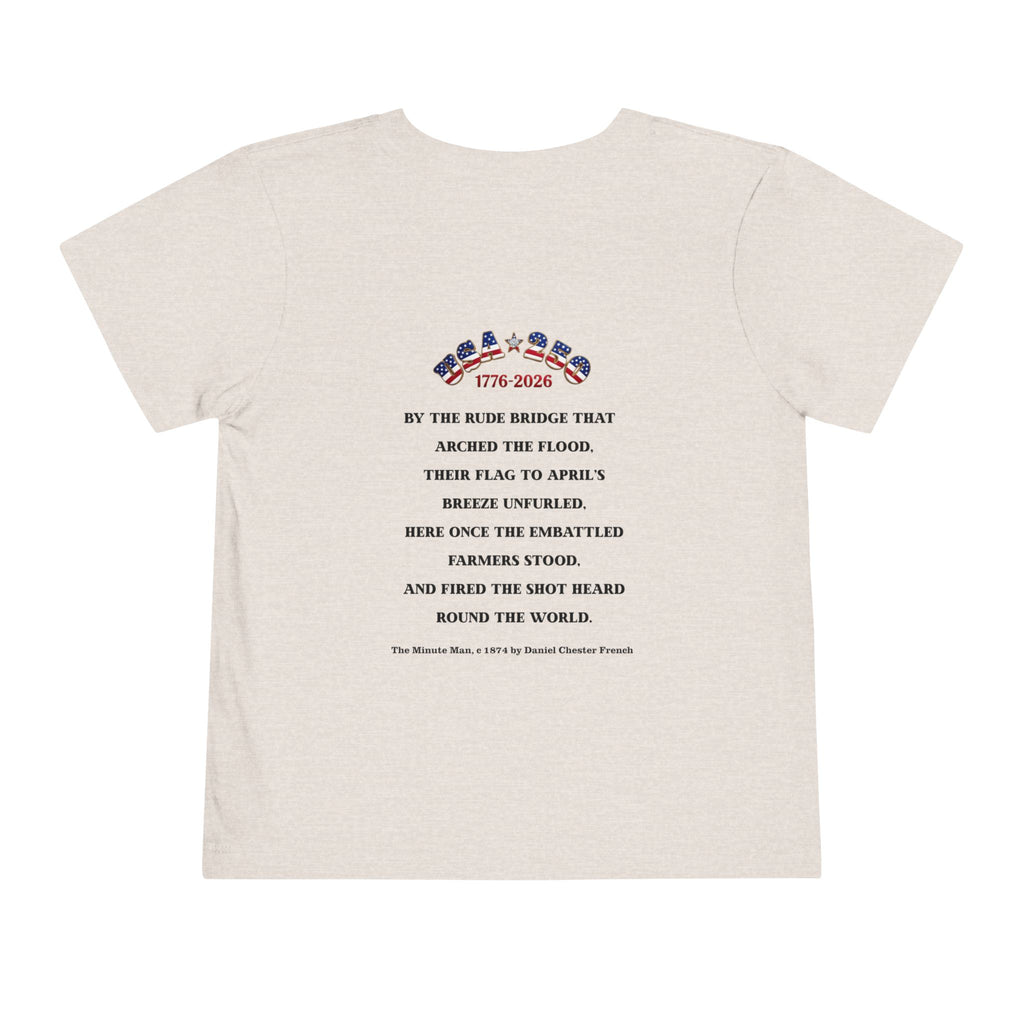 Descendant of a Patriot Toddler Tee | USA 250 Minuteman and Poem Tribute on Back | Personalize