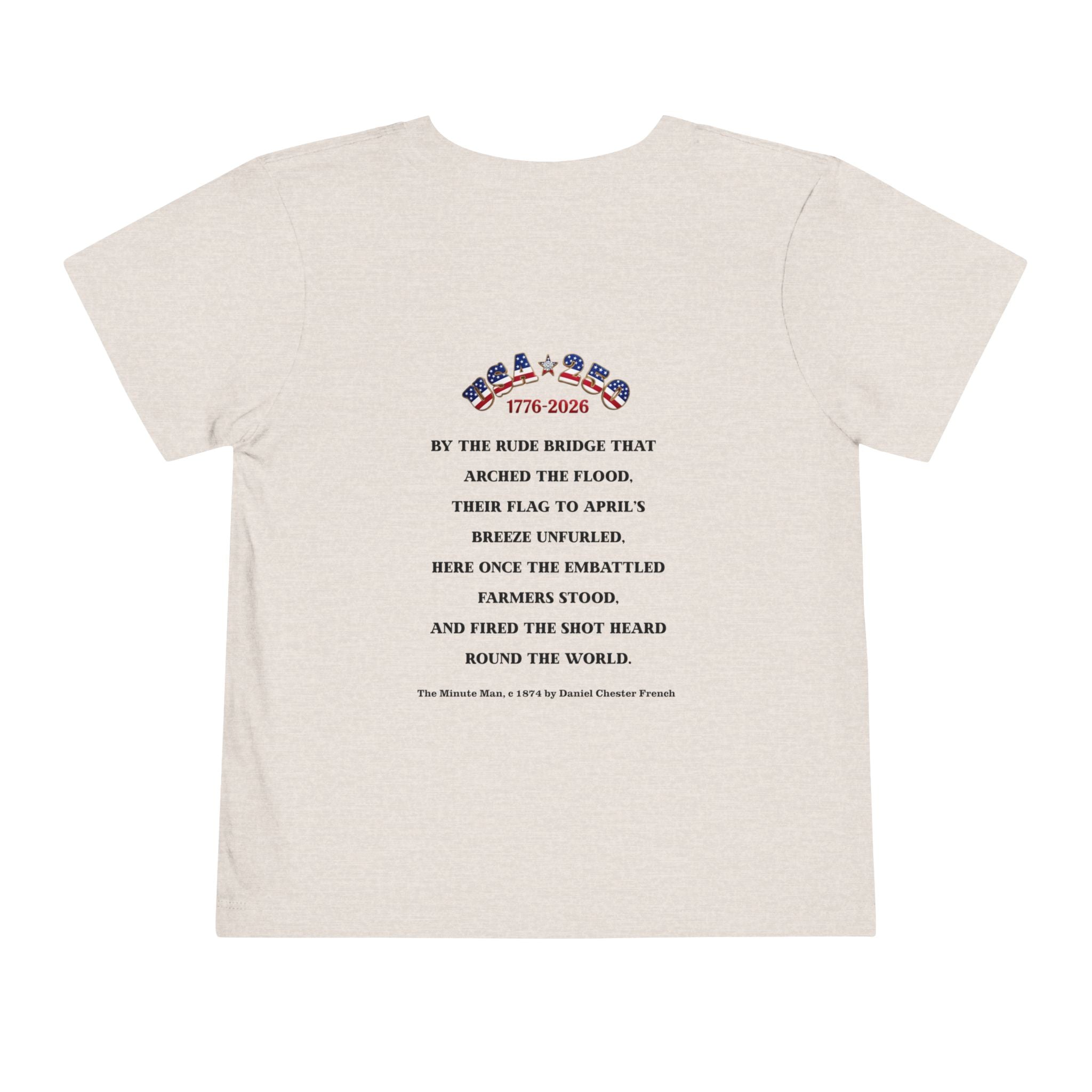 Descendant of a Patriot Toddler Tee | USA 250 Minuteman and Poem Tribute on Back | Personalize