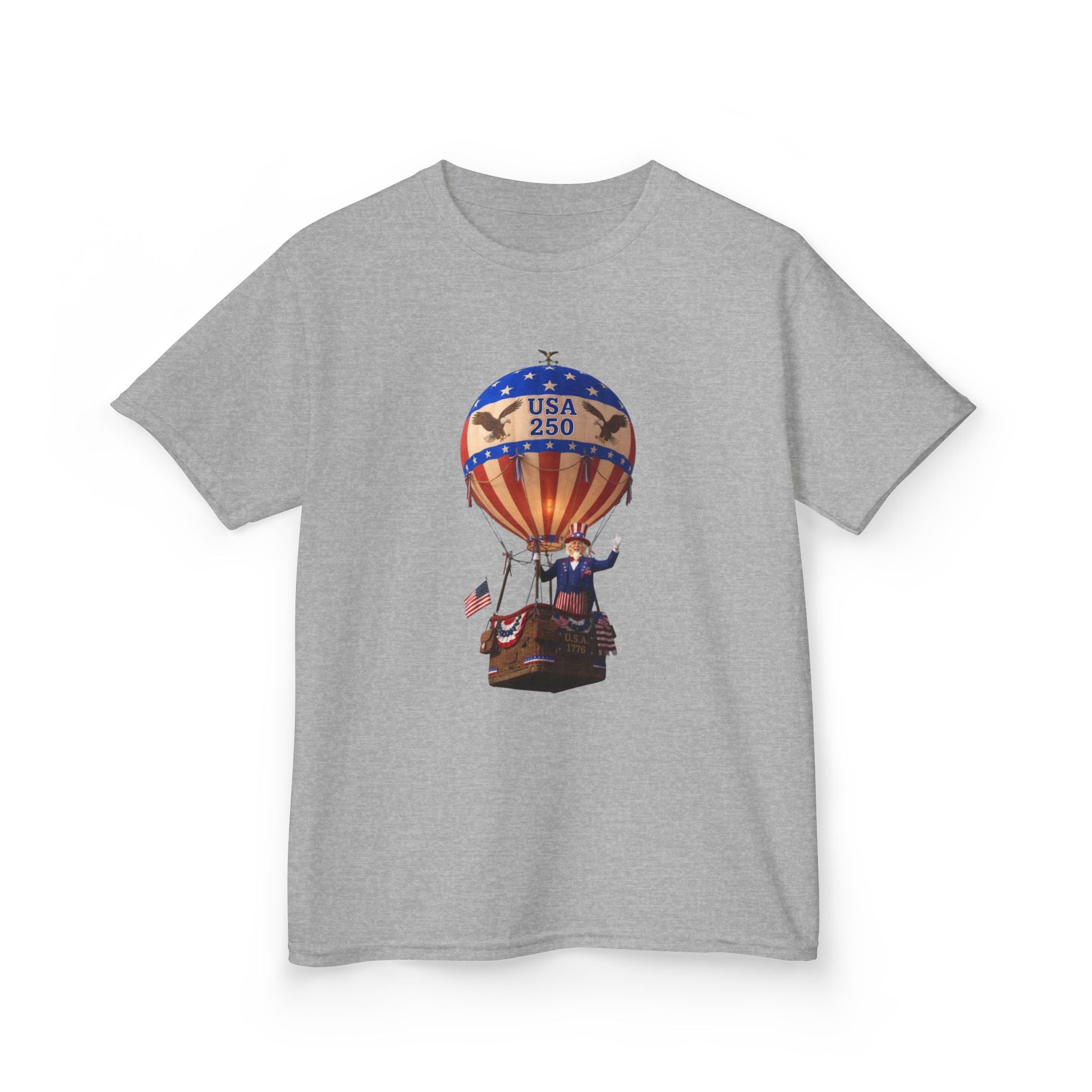 Uncle Sam in Hot Air Balloon Unisex Kids Tee | USA 250 Tribute