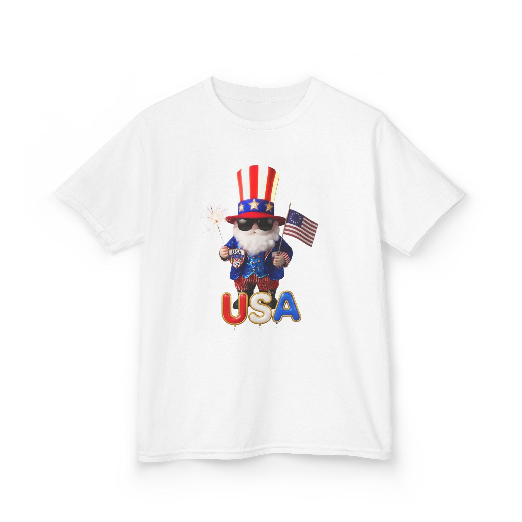 Patriotic Uncle Sam Gnome Unisex Kids Tee | USA 250, 1776-2026