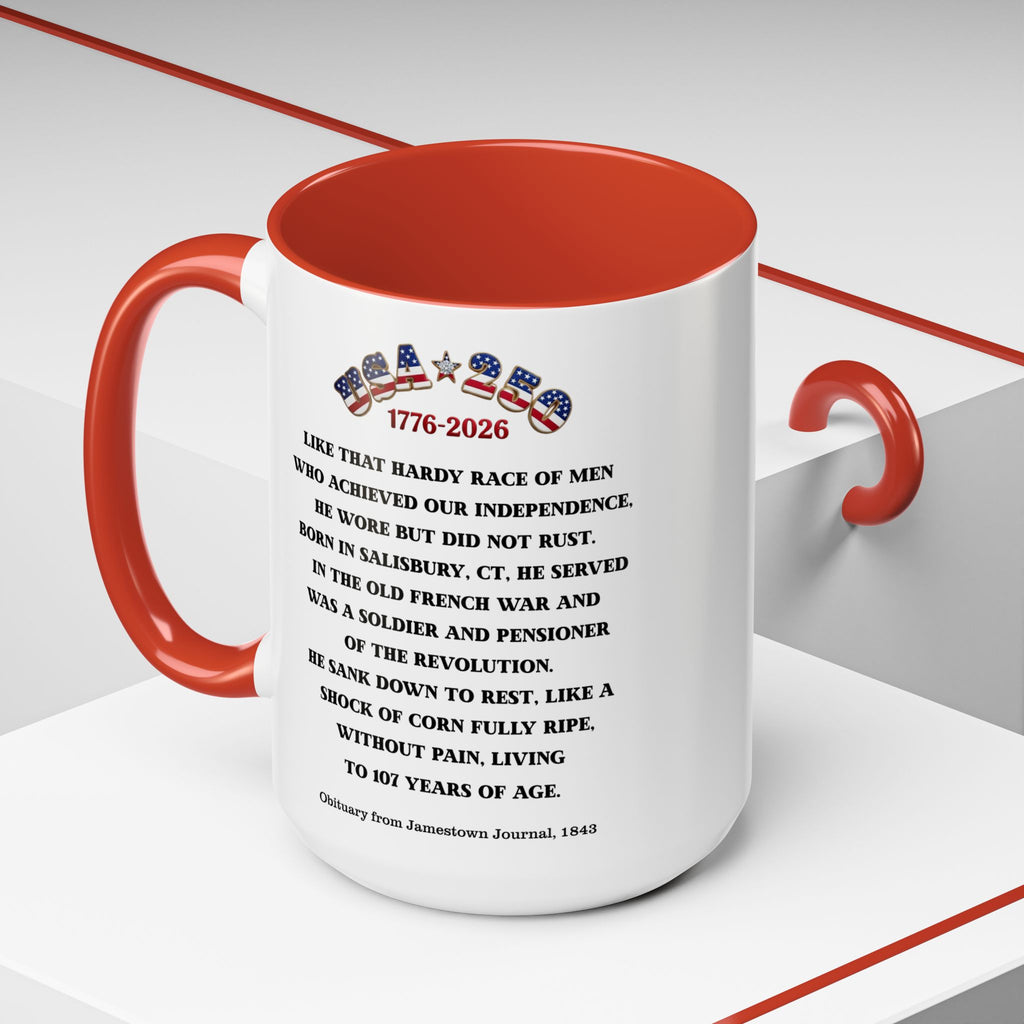 OWENS FAMILY with authentic obituary - Proud Descendant of a Patriot 15 oz mug | Revolutionary Soldier, American Flag