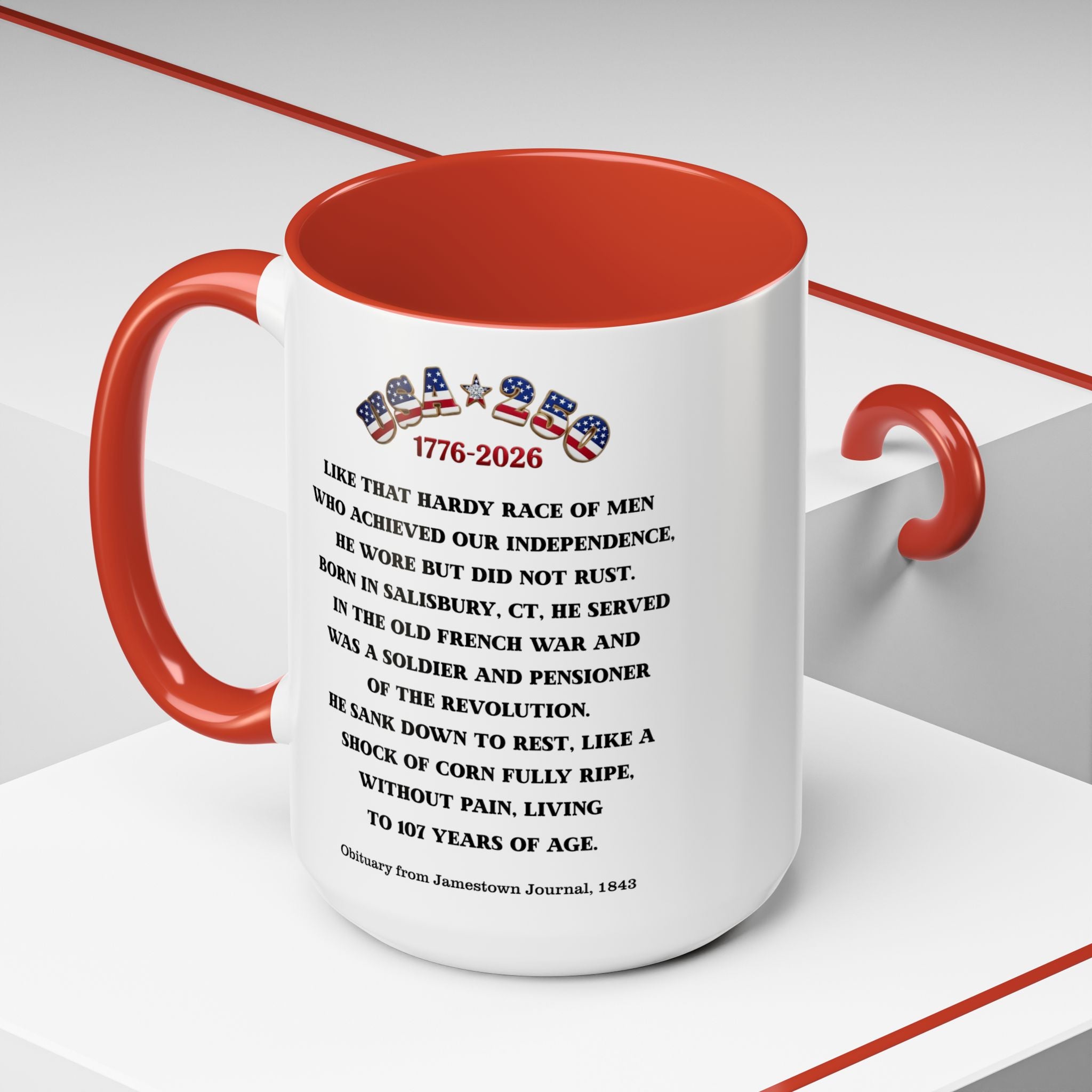OWENS FAMILY with authentic obituary - Proud Descendant of a Patriot 15 oz mug | Revolutionary Soldier, American Flag