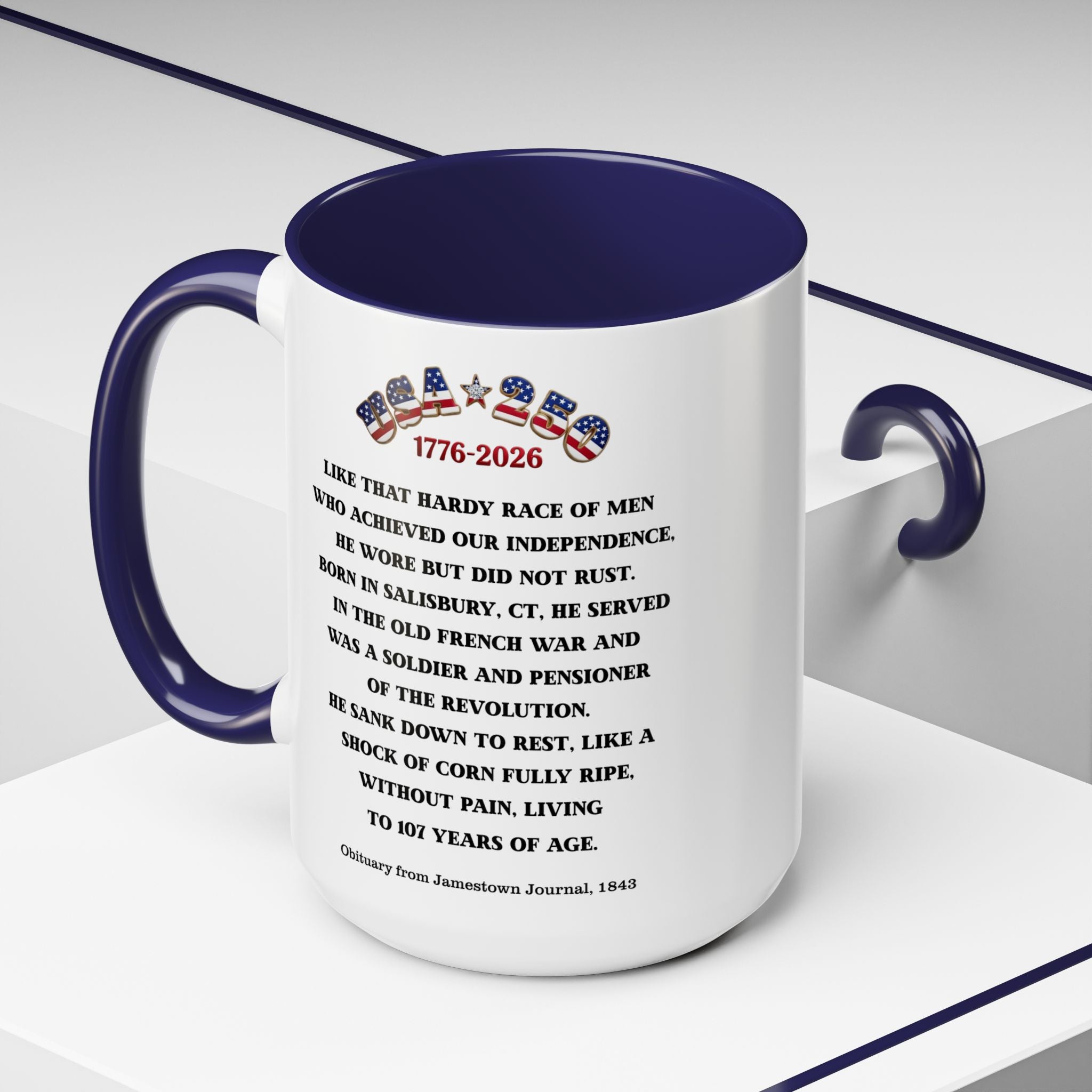 OWENS FAMILY with authentic obituary - Proud Descendant of a Patriot 15 oz mug | Revolutionary Soldier, American Flag