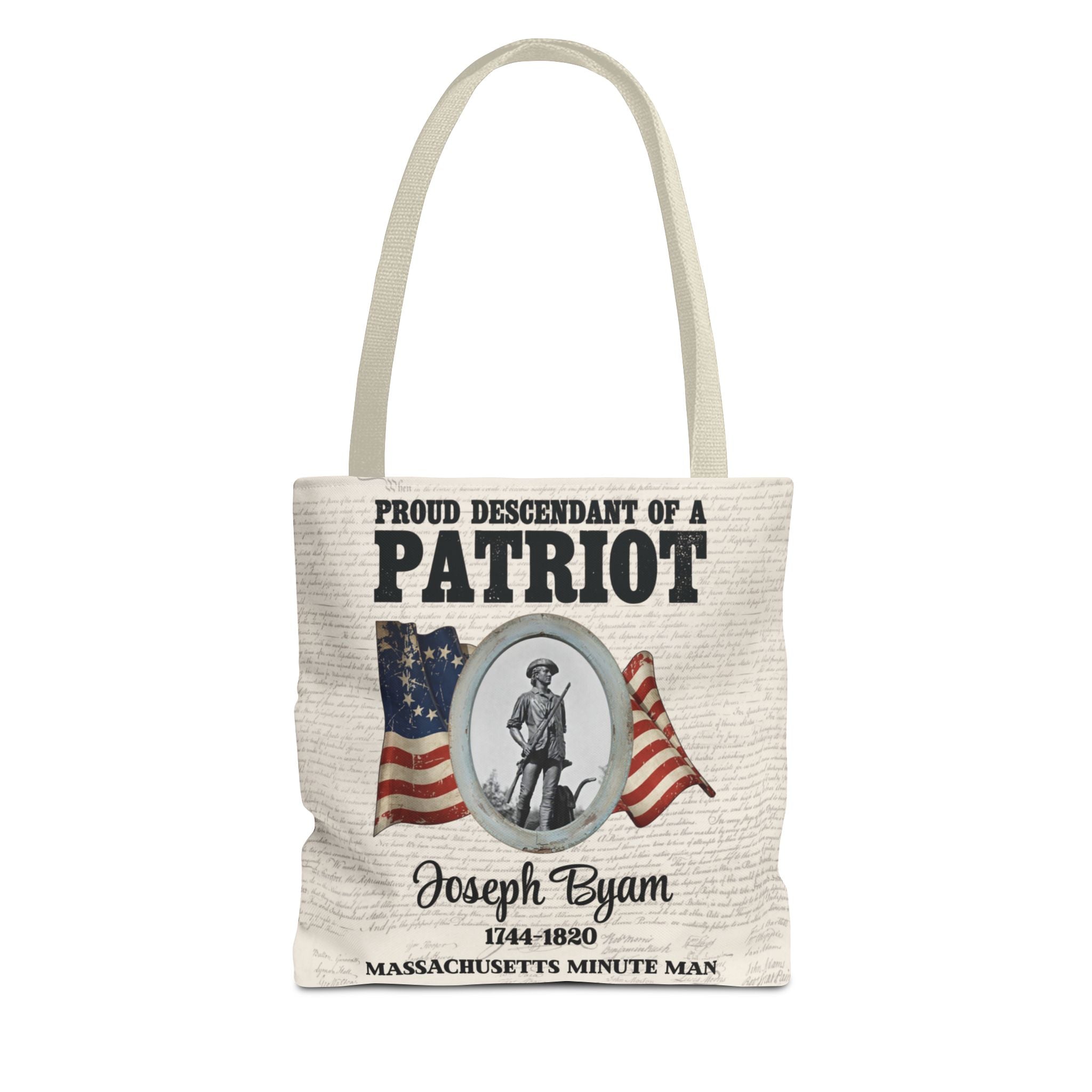 Patriot Descendant Tote Bag — "Proud Descendant of a Patriot" Revolutionary War Tribute | Personalize