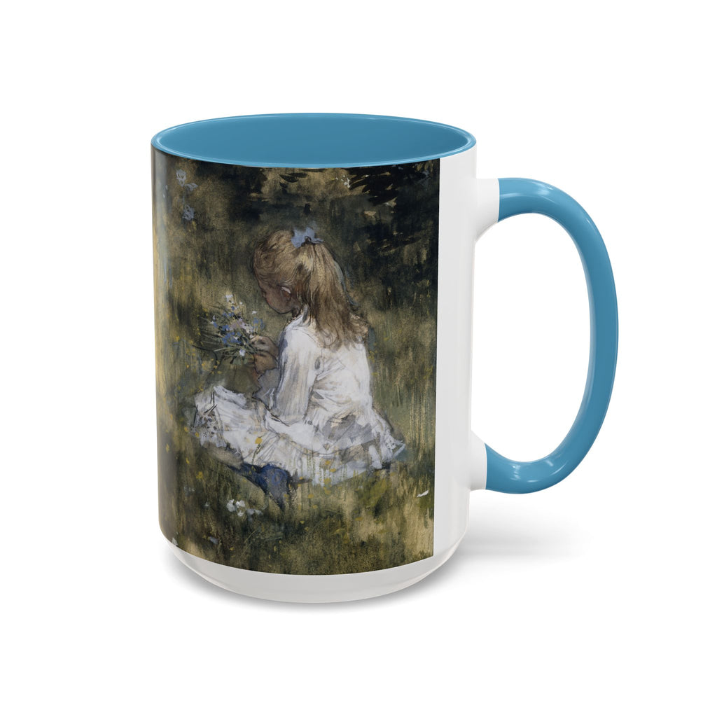 A Girl with Flowers Accent Coffee Mug | Vintage Nature Art, John Muir Quote