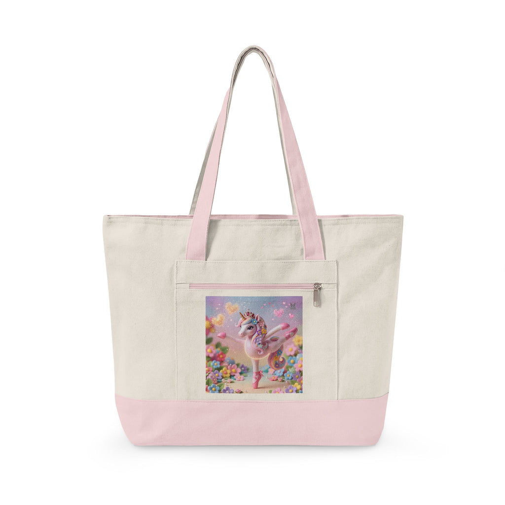 Ballerina Unicorn Rainbow Dance Bag Tote | Zippered Canvas Tote | Personalize