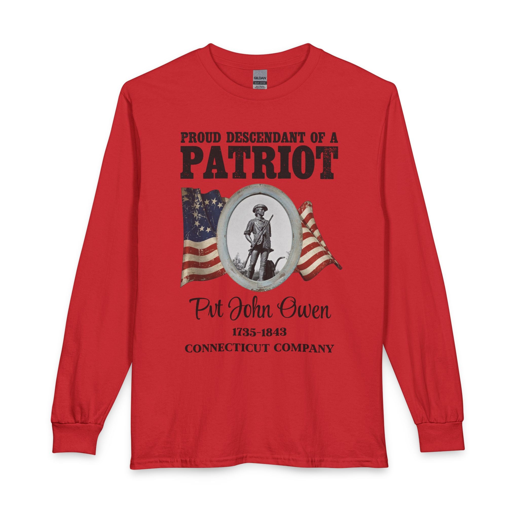 Proud Descendant of a Patriot Unisex Long Sleeve Tee | Patriot Ancestor USA 250, Personalized