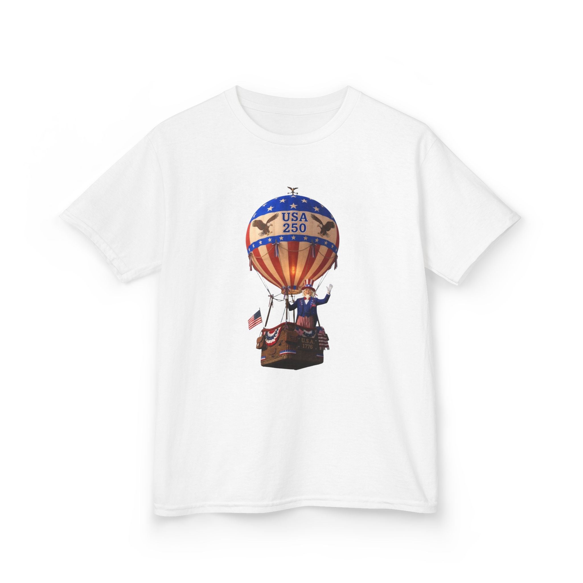Uncle Sam in Hot Air Balloon Unisex Kids Tee | USA 250 Tribute