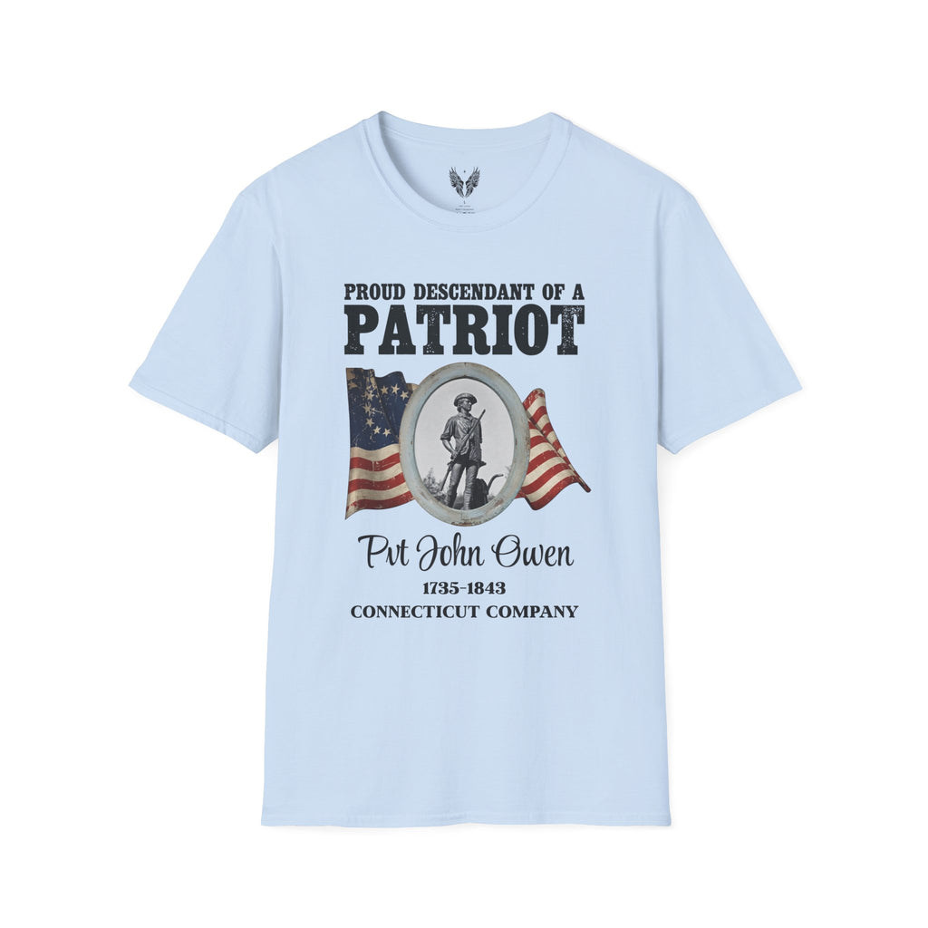Proud Descendant of a Patriot Unisex T-Shirt | USA 250 Tribute, Personalized, Minute Man Tribute on Back