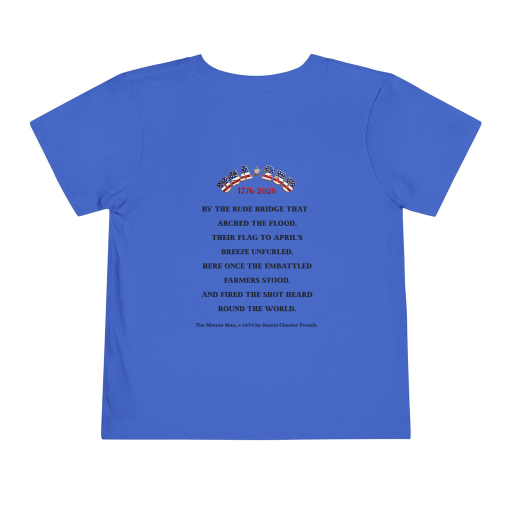 Descendant of a Patriot Toddler Tee | USA 250 Minuteman and Poem Tribute on Back | Personalize