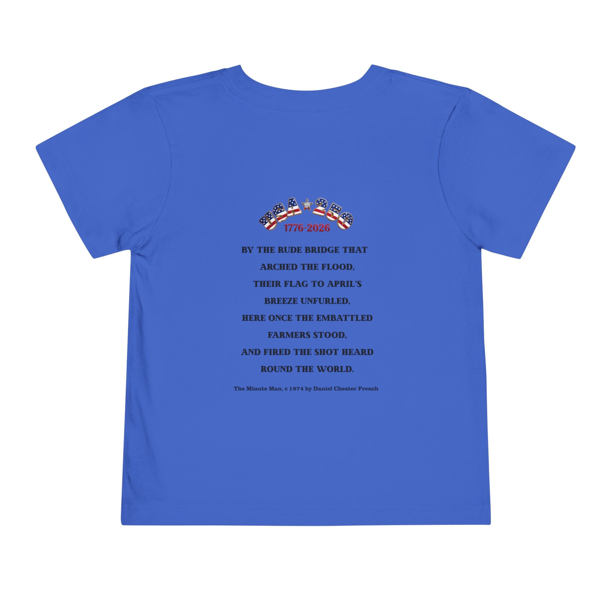 Descendant of a Patriot Toddler Tee | USA 250 Minuteman and Poem Tribute on Back | Personalize