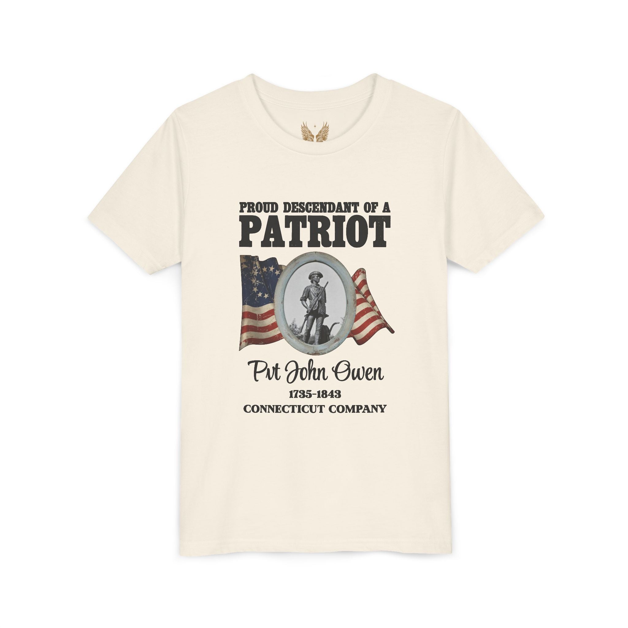 OWENS FAMILY with authentic obituary - Proud Descendant of a Patriot Unisex Kids Tee | Revolutionary Soldier, American Flag