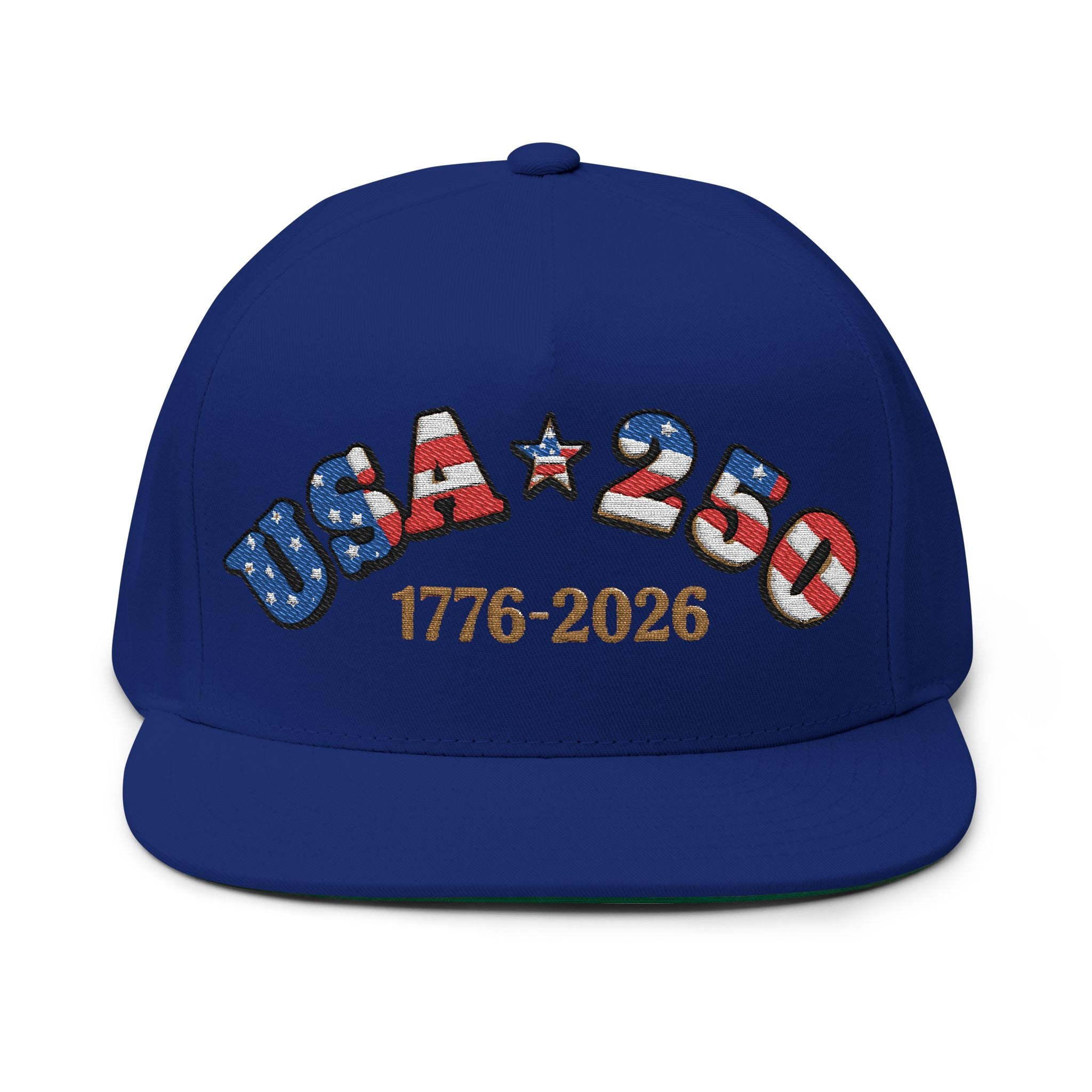USA 250 Embroidered Flat Bill Cap - 1776-2026 Patriotic Hat