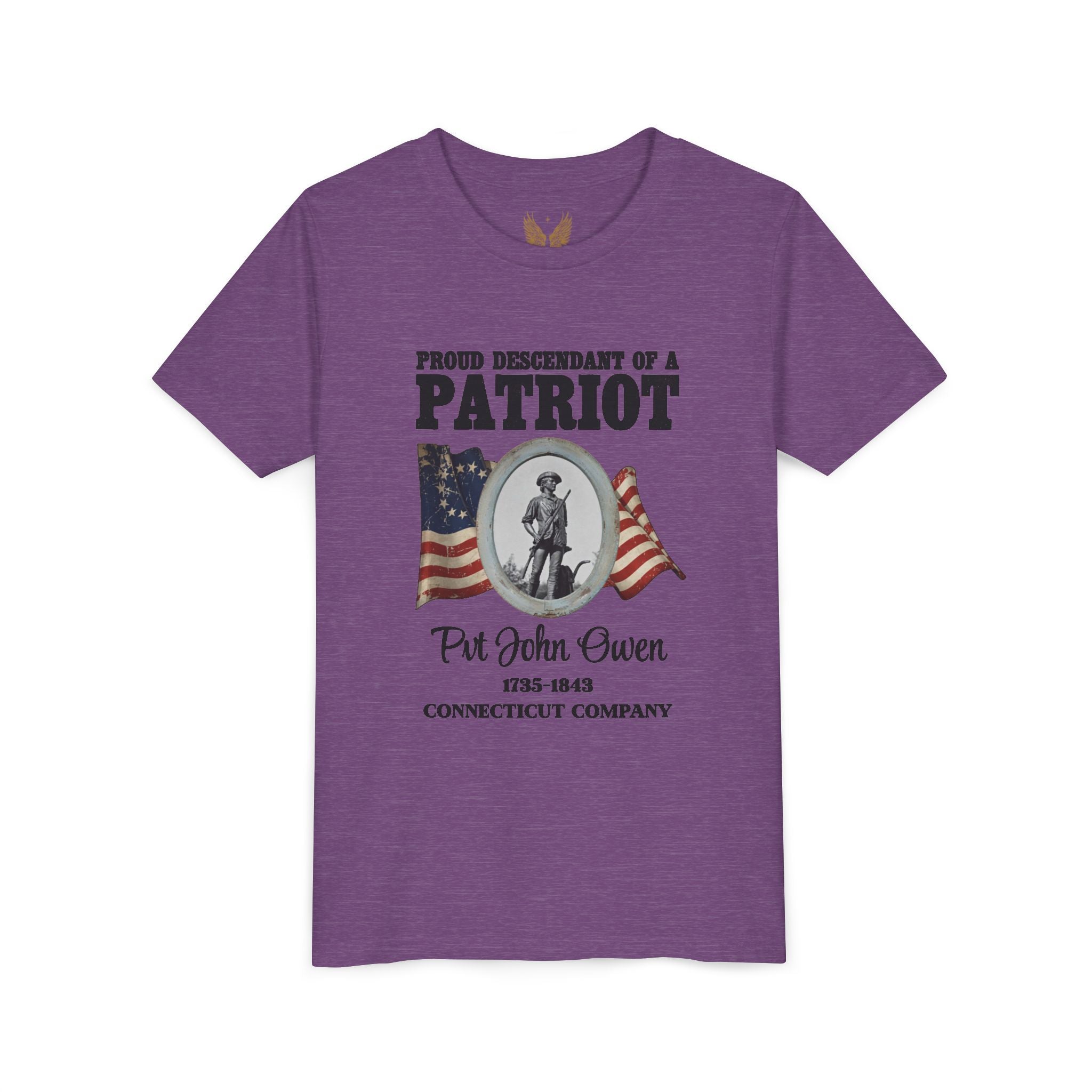 OWENS FAMILY with authentic obituary - Proud Descendant of a Patriot Unisex Kids Tee | Revolutionary Soldier, American Flag