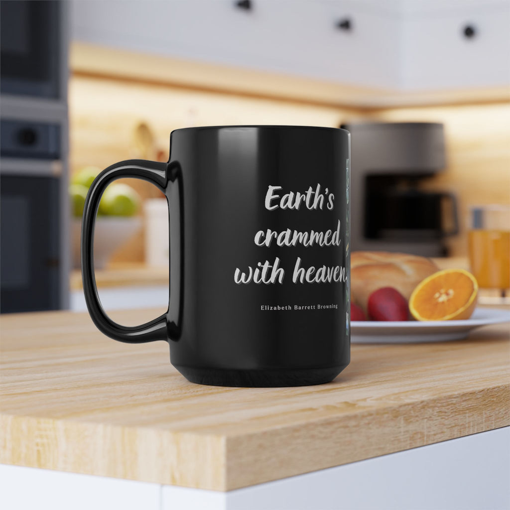 Earth's Crammed with Heaven Mug, Dog and Flowers, Inspirational, Gratitude Coffee Cup