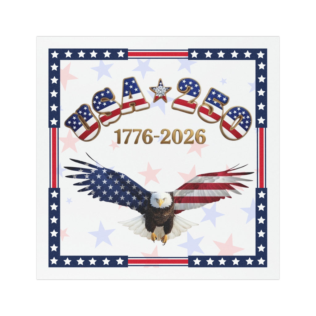 USA 250 Tribute Eagle Car Magnet | 1776-2026 American Flag Design, Square decal for car, gold