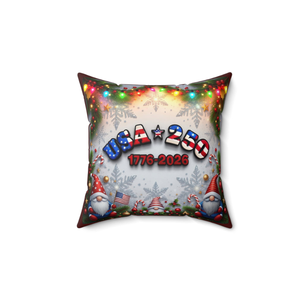 Wee Patriotic Christmas Gnomes Spun Polyester Square Pillow | USA 1776-2026, Festive Lights