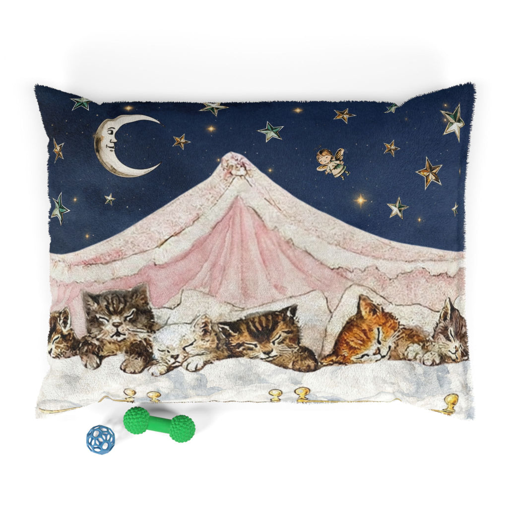 Sleeping Kittens Under Moon Pet Bed | Starry Night Cat Illustration