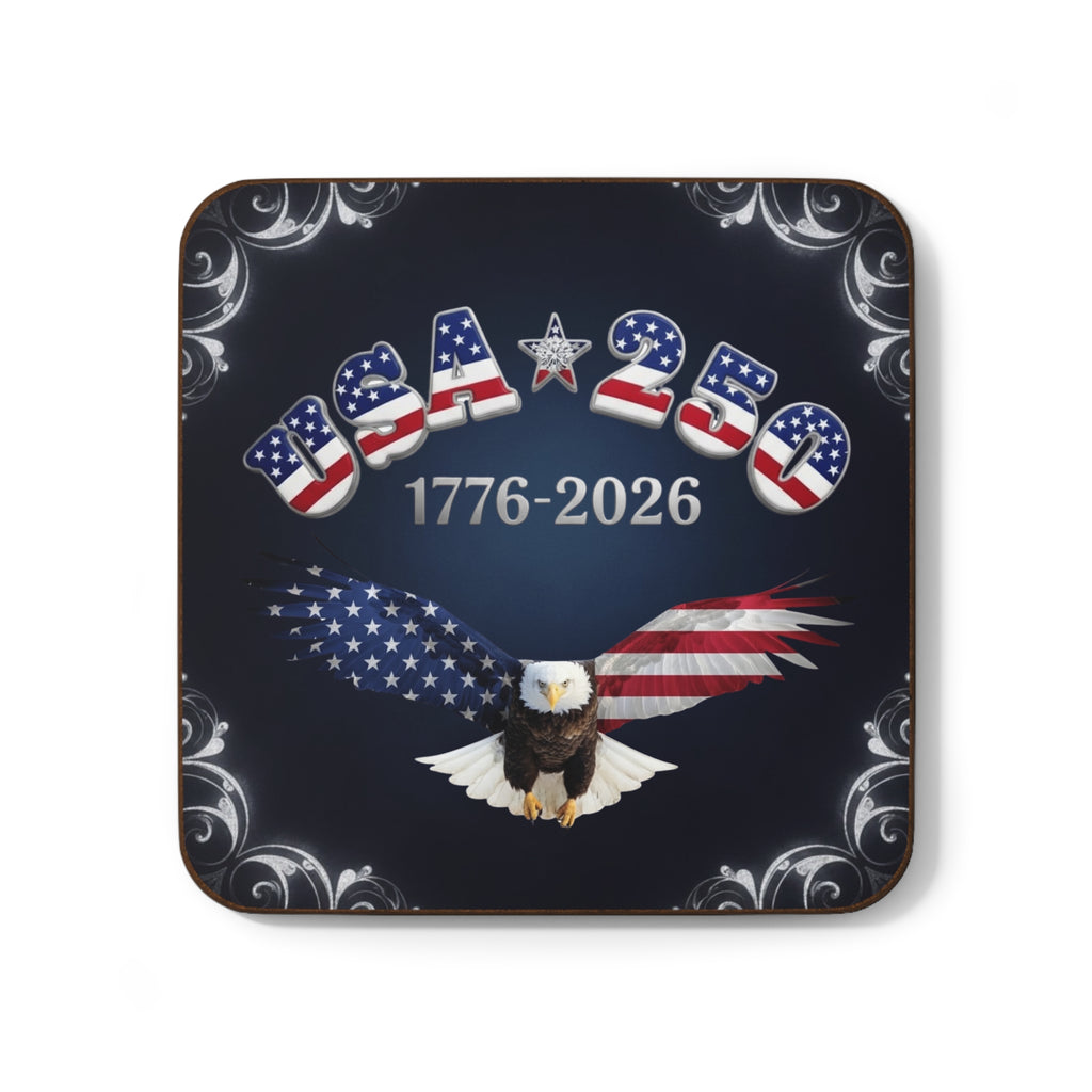 USA 250 Bald Eagle Flag Coaster, Hardboard - 1776-2026 Commemorative, silver