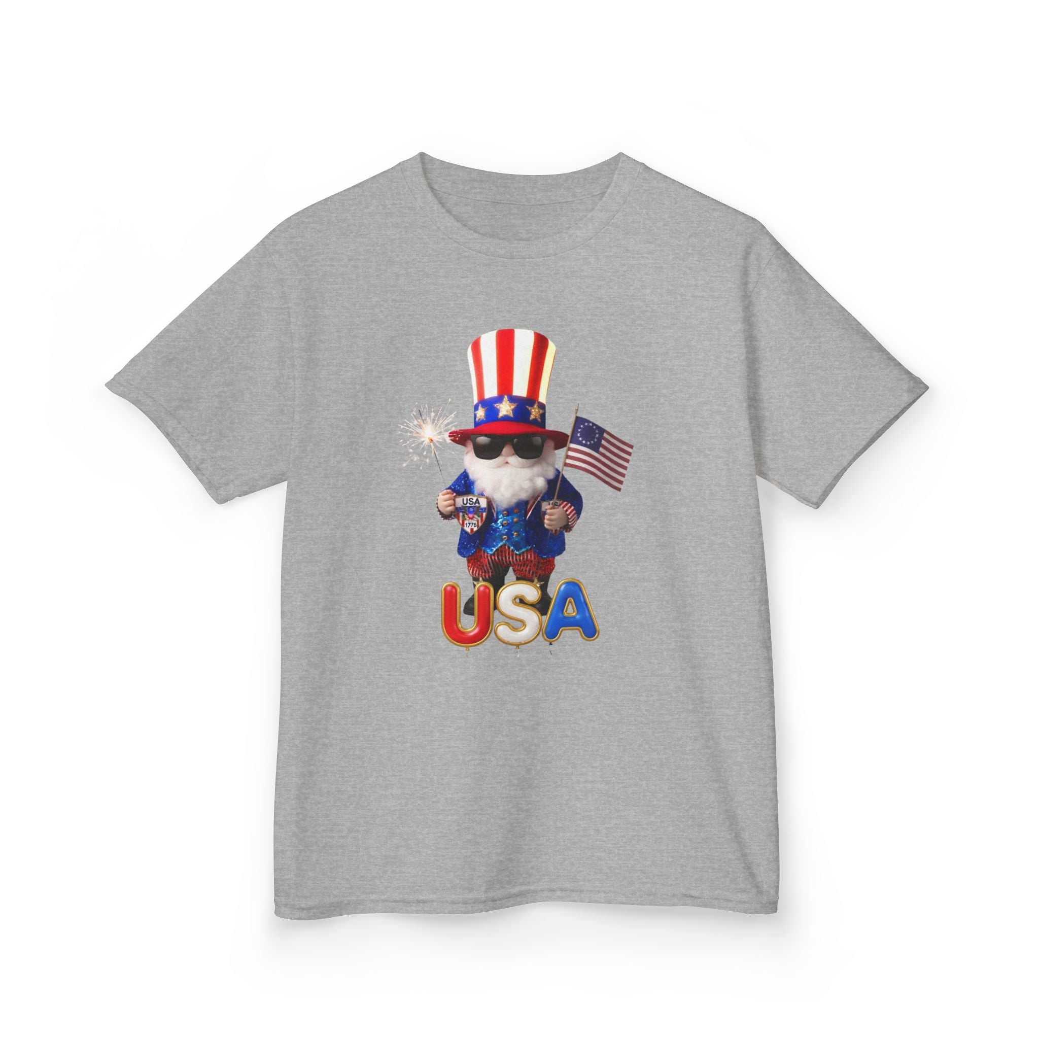 Patriotic Uncle Sam Gnome Unisex Kids Tee | USA 250, 1776-2026