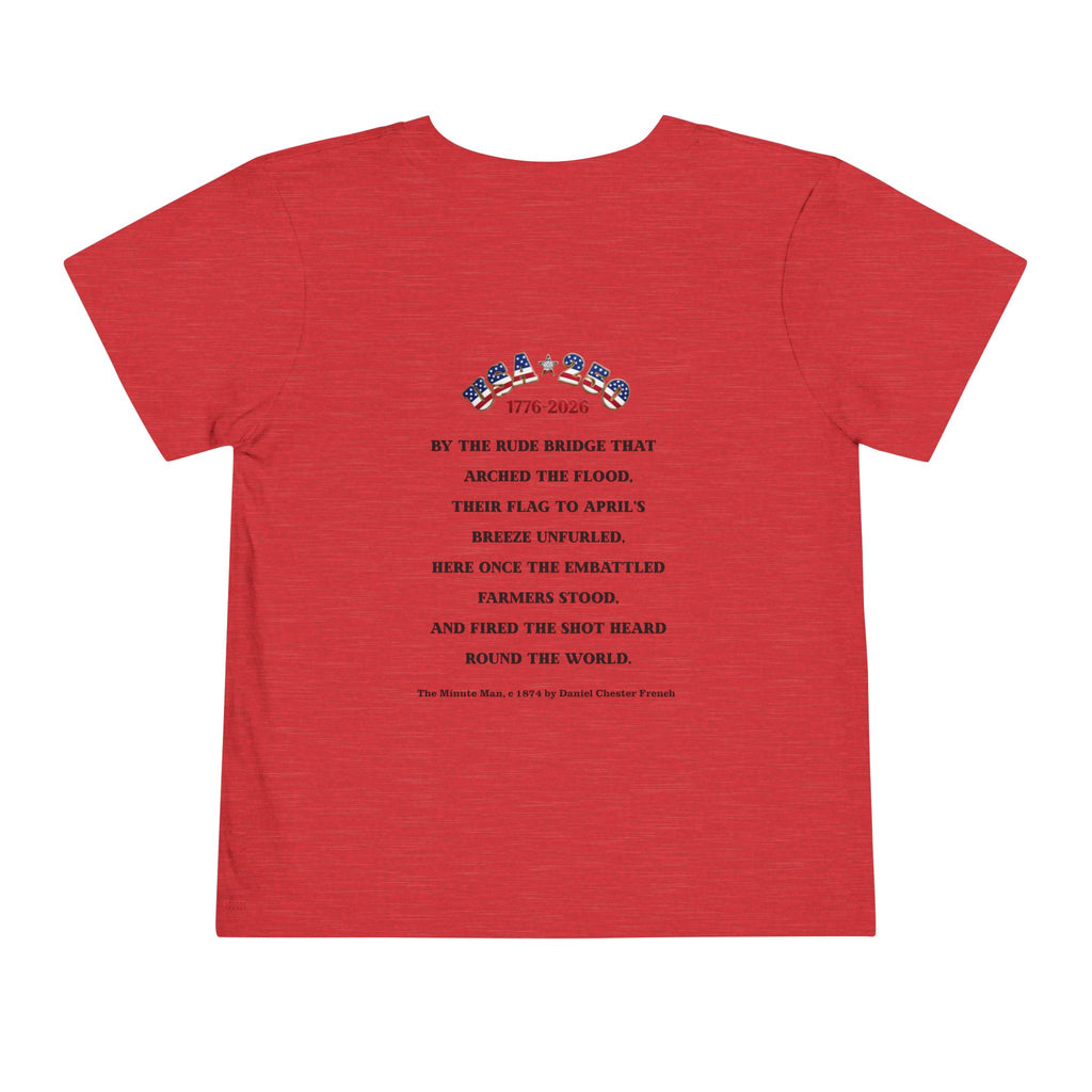 Descendant of a Patriot Toddler Tee | USA 250 Minuteman and Poem Tribute on Back | Personalize