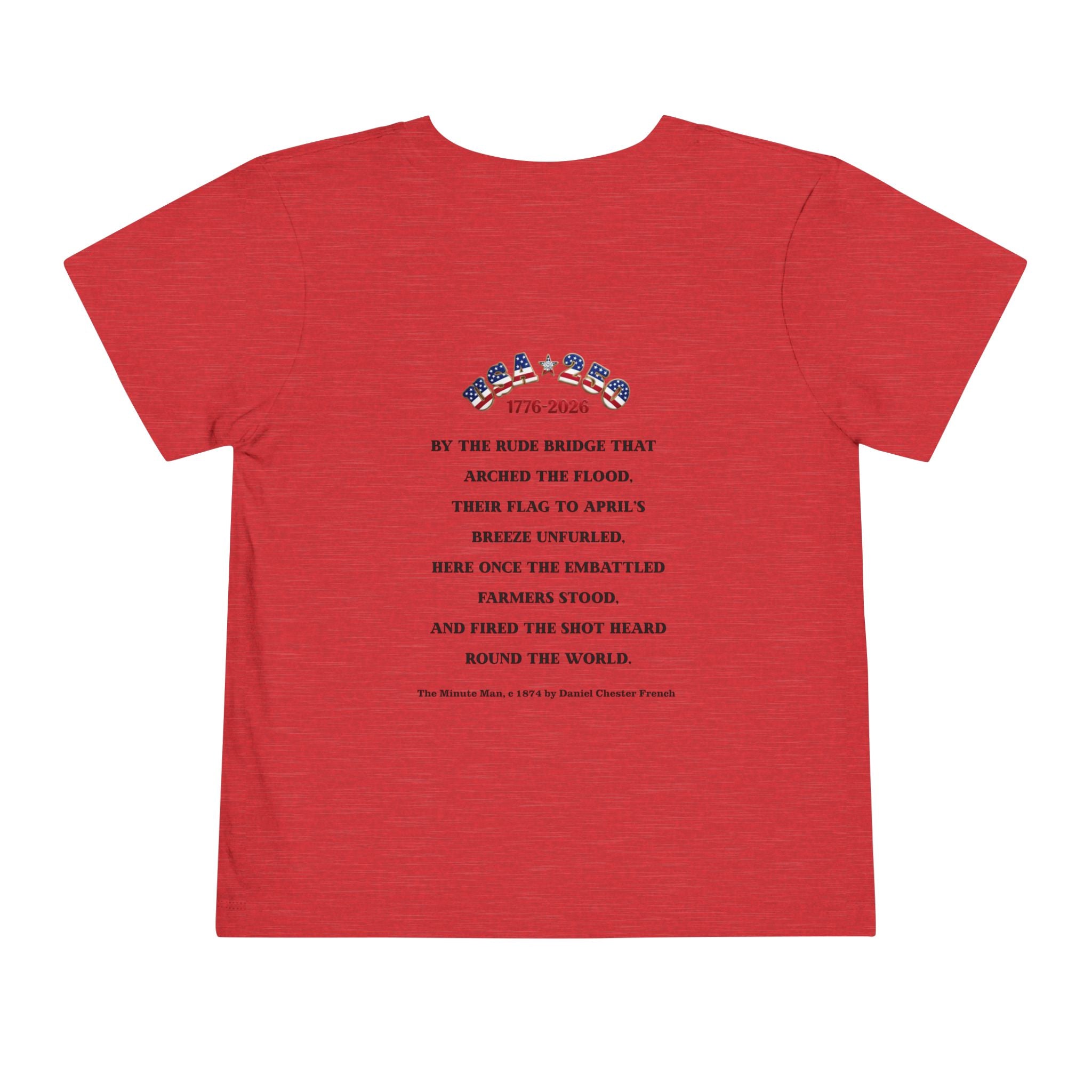 Descendant of a Patriot Toddler Tee | USA 250 Minuteman and Poem Tribute on Back | Personalize