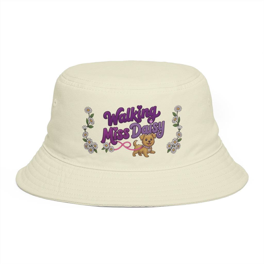 Walking Miss Daisy Puppy Bucket Hat | Floral Dog Walk Design