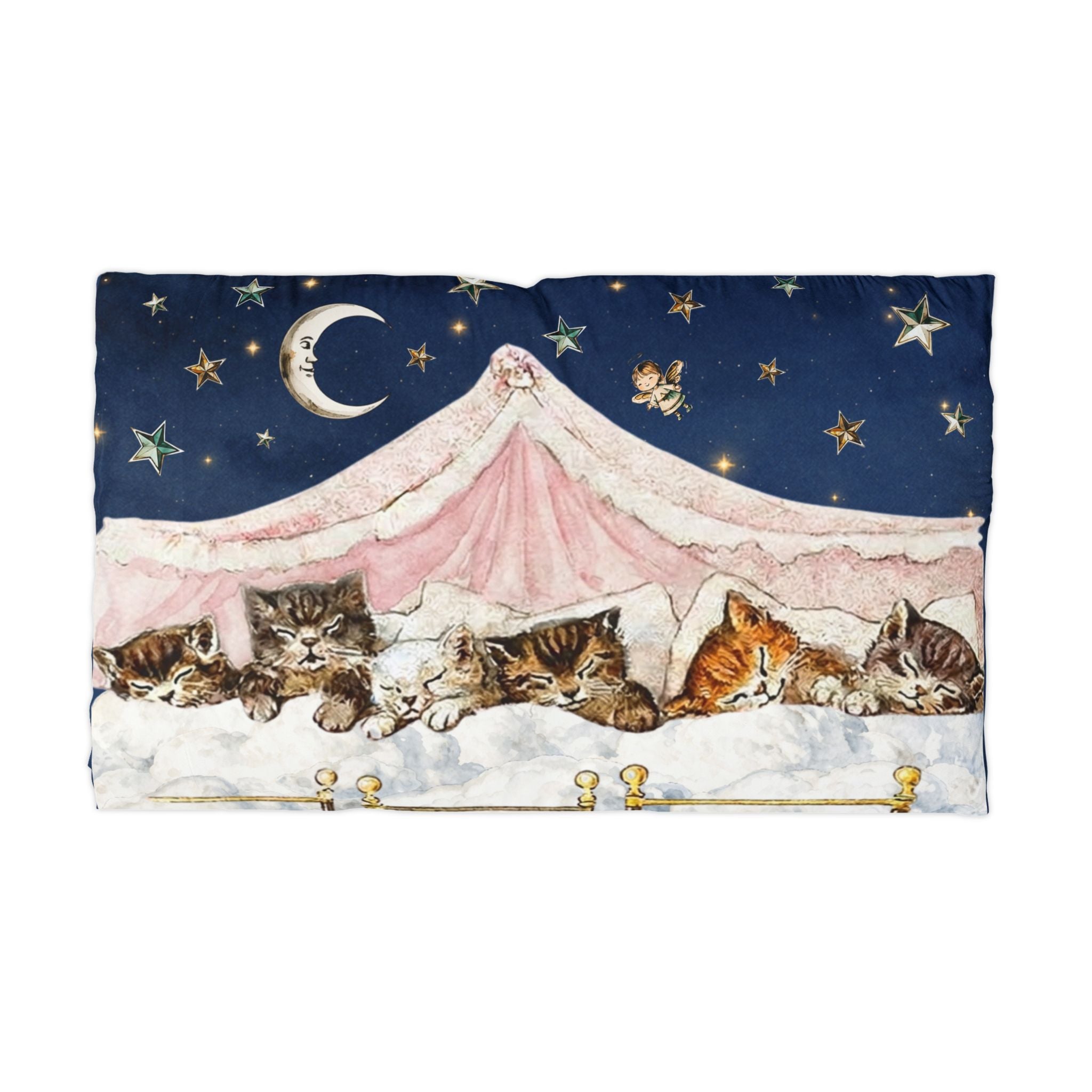 Sleeping Kittens under Moonlight Microfiber Pillowcase | Starry Night Cat Design