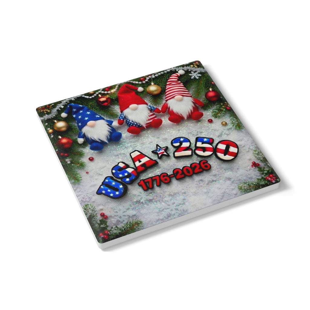 USA 250 Patriotic Gnome Ceramic Coaster - Christmas Holiday Decor
